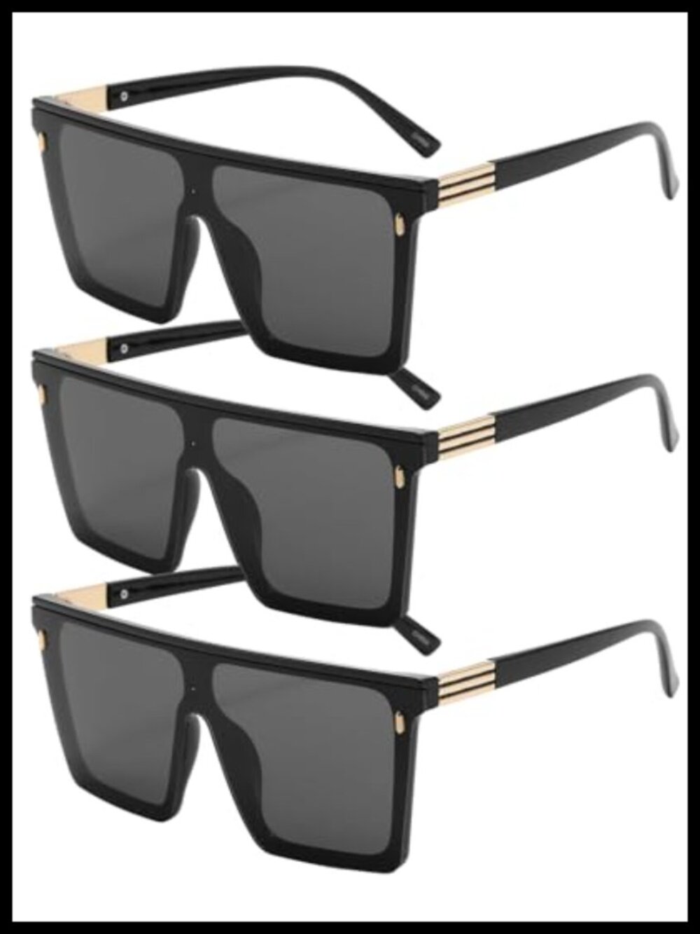 Trendy Flat Top Oversized Square Sunglasses Women Men UV400 Protection Black